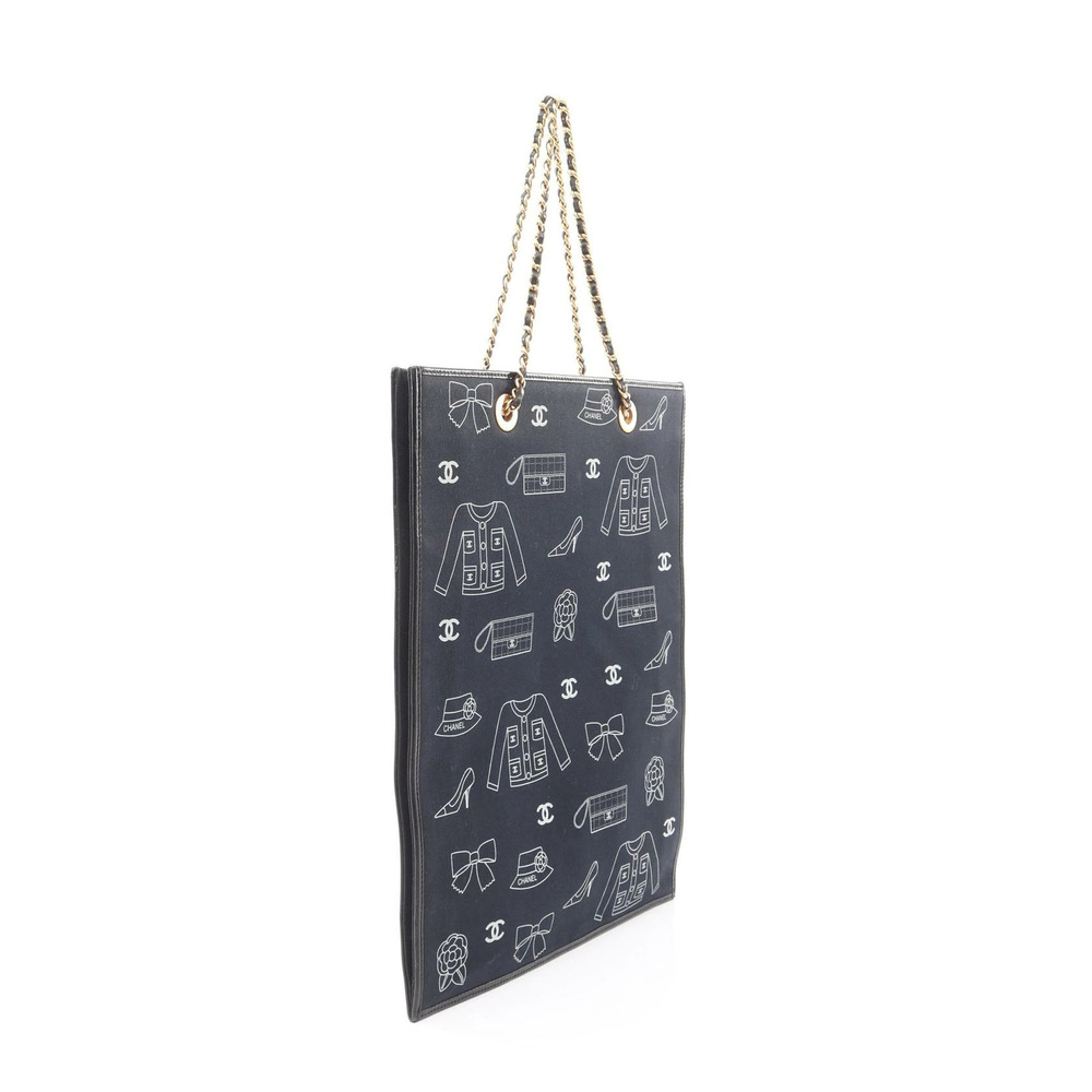 Chanel Tote Icon Black Leather Navy Canvas Blue White Bag Blue White